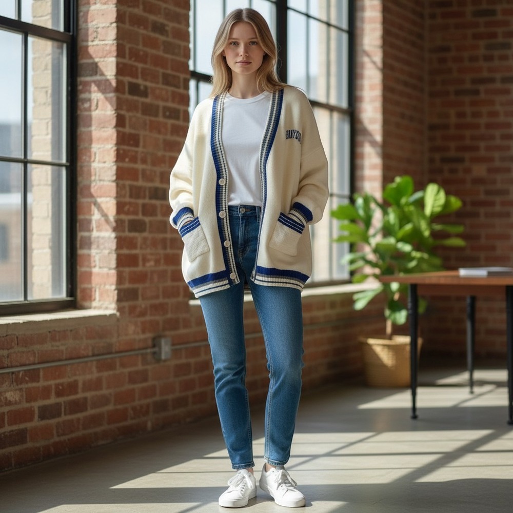 Cream and Blue Women's‎ Cardigan